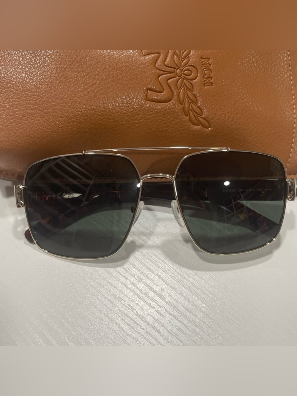 MCM Silver frame/Dark Lens  Aviator Sunglasses - MCM Brown Leather Case